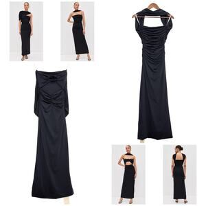 NWT Maygel Coronel Mulett Maxi Dress Reversible Cutout Black $570 | 2XS XS S